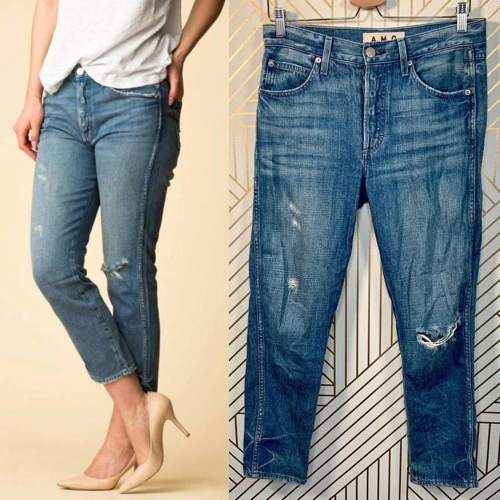 Amo Denim Tomboy‎ Crop Jeans Happy Camper Medium Wash Blue Size 26